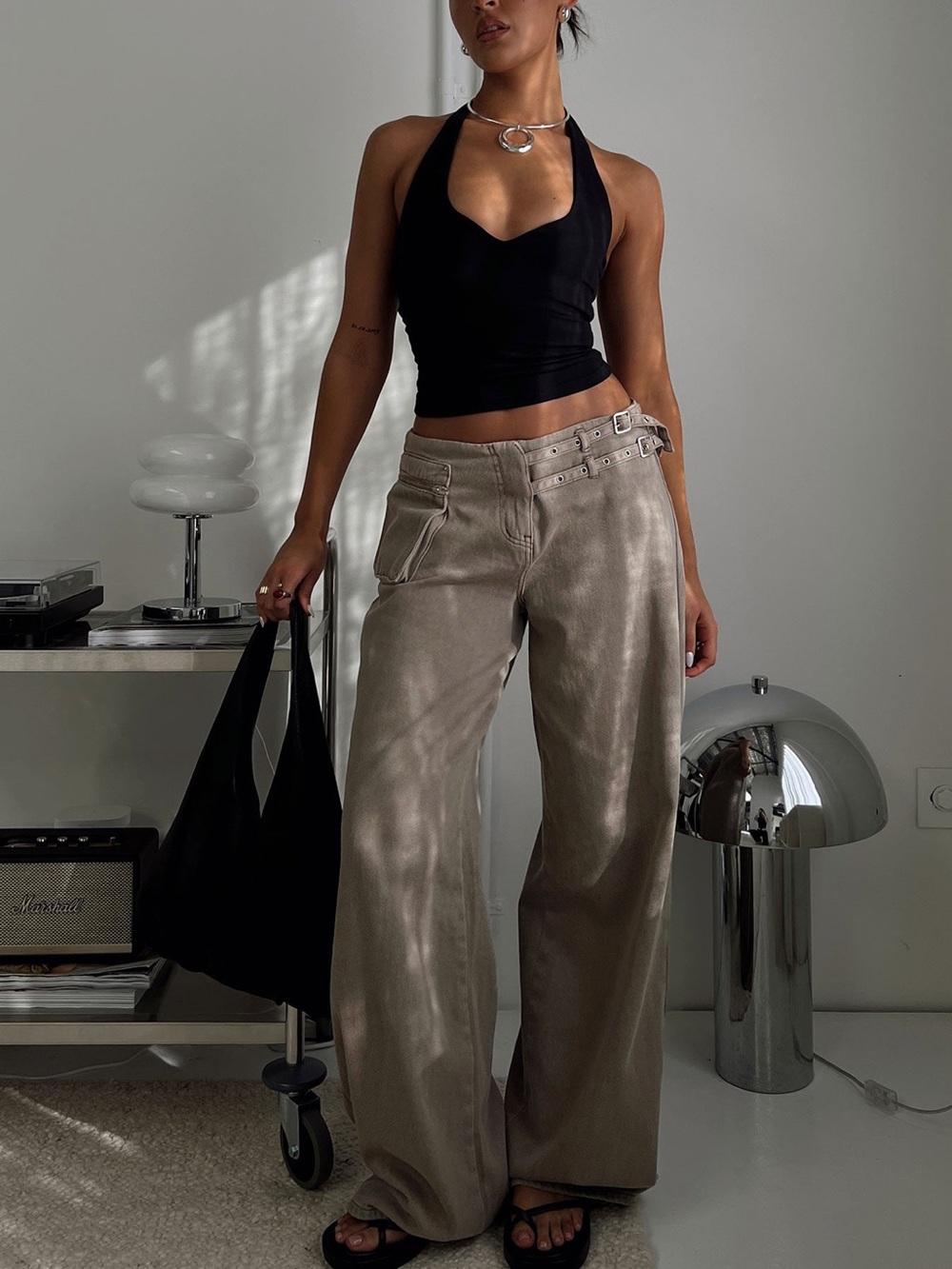 Princess Polly Wide Leg Pants in Olive Taupe - Picture 1 of 3